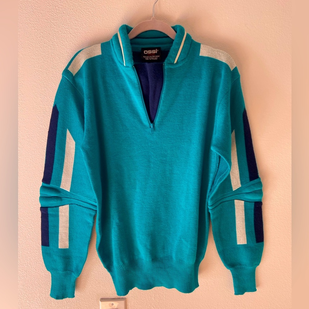 Vintage 80’s Ossi Men’s Skiwear Sweater Teal Color Size Med